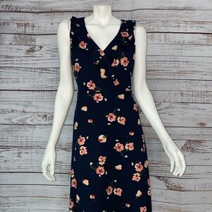 NWT Stitch Fix/Fortune + Ivy Sleeveless Navy & Floral  Dress w Ruffles Medium